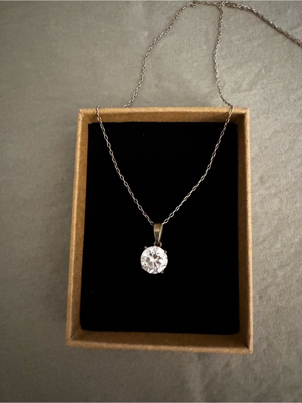 Gold Pendant Necklace with Clear Solitaire Crystal
